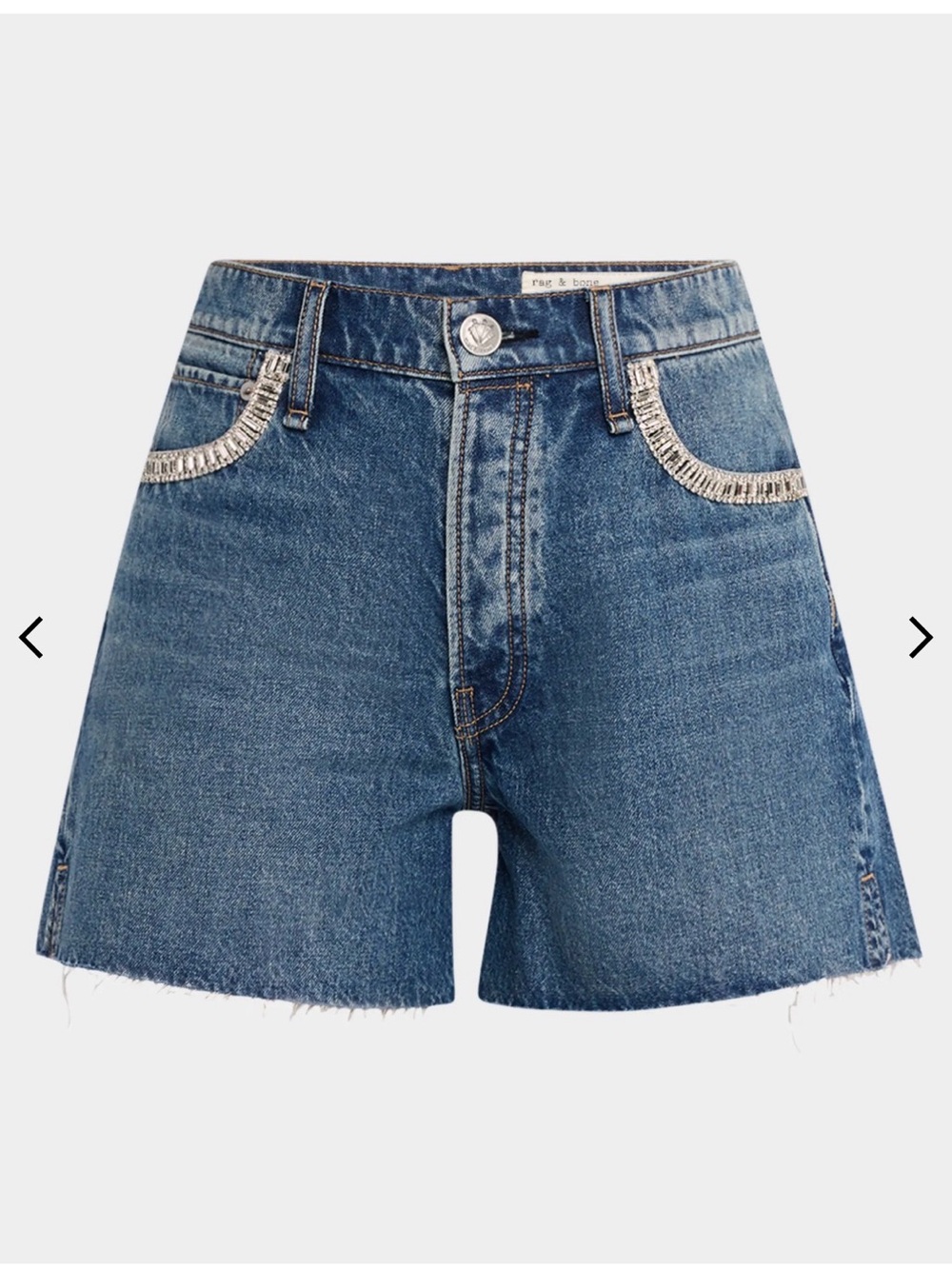 rag & bone Blue Denim Crystal-Trim High-Rise Cutoff Shorts